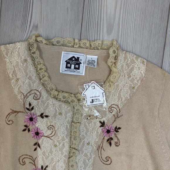 NWT Storybook Knits Cardigan Large Embroidered Lace Floral Cottagecore Sweater - Picture 4 of 8